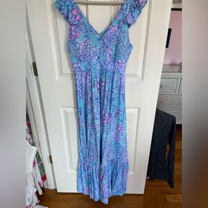 Lilly Pulitzer Floral Blue and Pink Maxi Dress